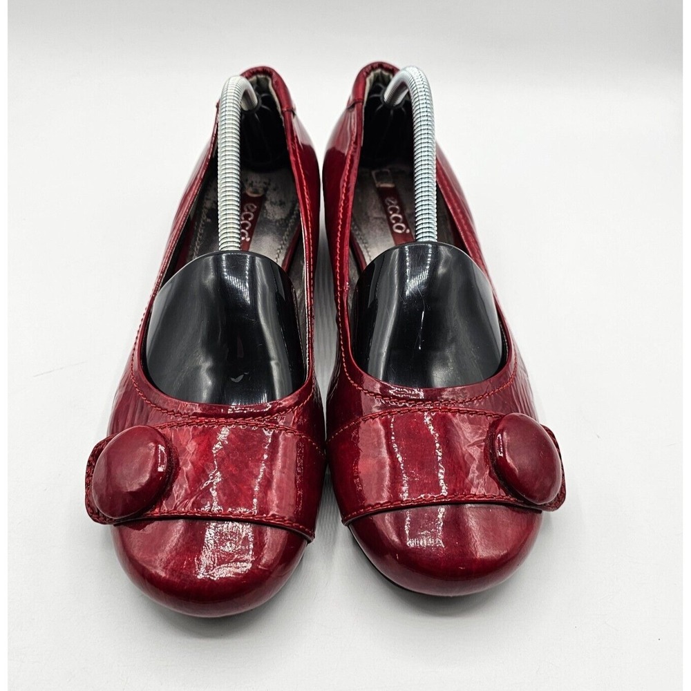 Ecco Womens Hanna Shoes Size 37 Red Patent Leather Button Wedge Heel Ballet - Picture 3 of 14